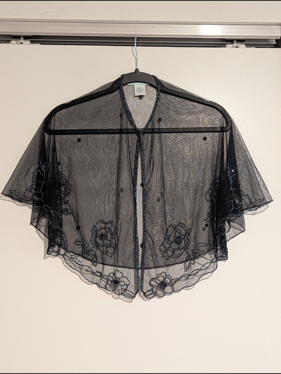 Betsey Johnson Other - Betsey Johnson Black Floral Sheer Beaded Romantic Vampy Capelet